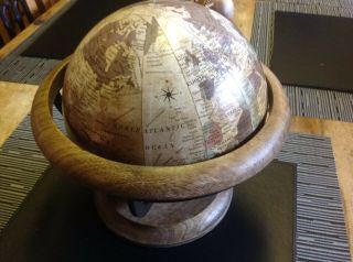 Vintage Desk Table Top Wood Stand Old World Map Globe