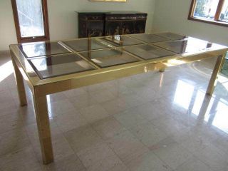 Mid - Century Modern Brass And Glass Dining Table Signed Mastercraft Regency Glam