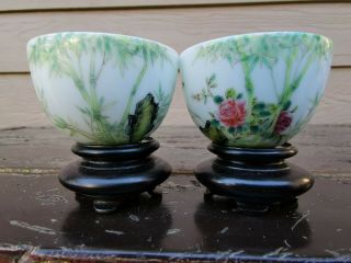 Estate Old House Chinese Yongzhen Enamel Glazed 2 Cups It Marked Asian China