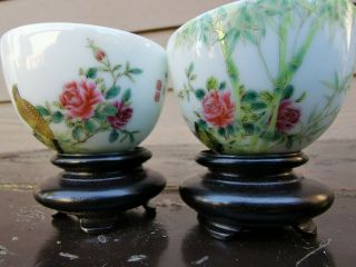 Estate Old House Chinese Yongzhen Enamel Glazed 2 Cups it Marked Asian China 2