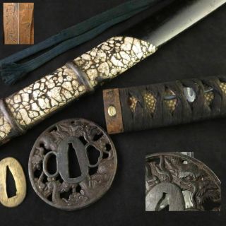 Antique Japanese Koshirae Wakizashi Dragon Tsuba Saya Katana Sword Edo Signed