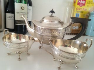 Vintage Hallmarked Silver Teapot,  Milk Jug,  Sugar Bowl 792g