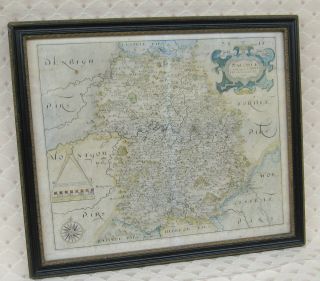 17th Century Framed County Map Of Shropshire Christopher Saxton William Hole