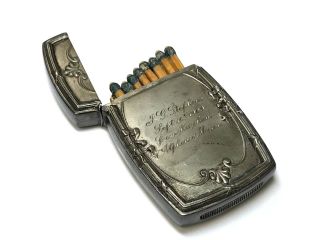 Antique Art Nouveau Battin & Co Sterling Silver Match Safe with Matches 2