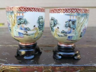 Estate Old House Chinese 567 Coral Red Gold 2 Cups Marked Asian China