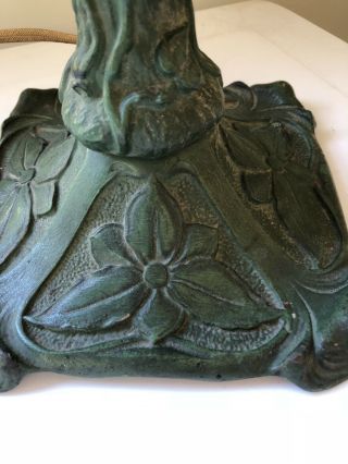 Antique Arts Crafts Mission Desk Lamp Base Lily Foliate Green 10