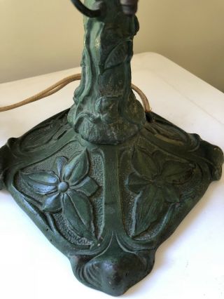 Antique Arts Crafts Mission Desk Lamp Base Lily Foliate Green 11