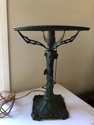 Antique Arts Crafts Mission Desk Lamp Base Lily Foliate Green