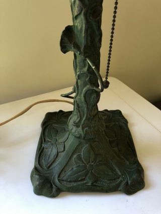 Antique Arts Crafts Mission Desk Lamp Base Lily Foliate Green 2