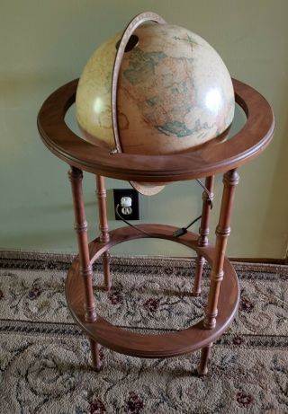 Vintage Replogle 12 " Light Up Lamp Floor Globe Wood Stand