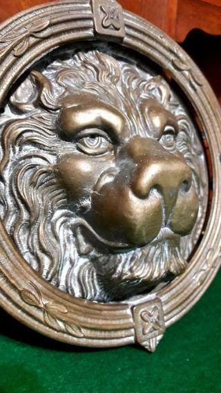 Large 9 " Vintage Brass Lion Head Door Knocker Gold Wreath Architectual Salvaged