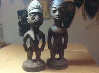 Antique Yoruba Ibeji Male and Female African Sculpture Wooden Statues 11