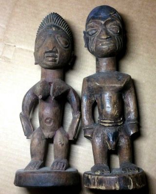 Antique Yoruba Ibeji Male And Female African Sculpture Wooden Statues