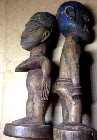 Antique Yoruba Ibeji Male and Female African Sculpture Wooden Statues 2
