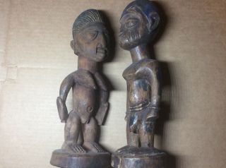Antique Yoruba Ibeji Male and Female African Sculpture Wooden Statues 4