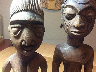 Antique Yoruba Ibeji Male and Female African Sculpture Wooden Statues 8