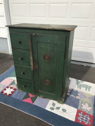 Antique Primitive Pie Safe w/4 Drawers & Lock & Key 12