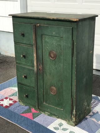 Antique Primitive Pie Safe w/4 Drawers & Lock & Key 2