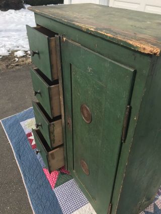 Antique Primitive Pie Safe w/4 Drawers & Lock & Key 6