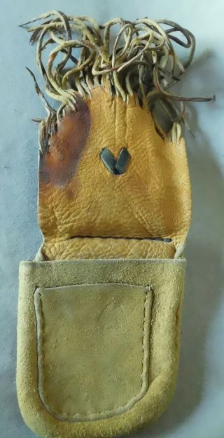 Antique Native American pouch bag deer hide bead fringe leather Eastern woodland 2