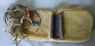 Antique Native American pouch bag deer hide bead fringe leather Eastern woodland 3