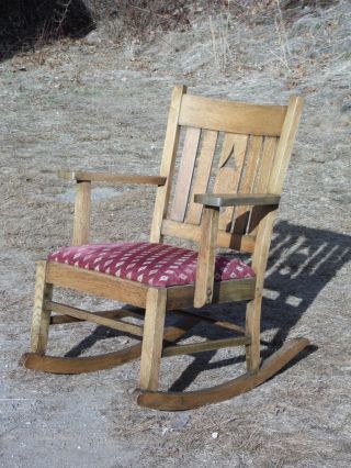 Antique Mission Oak Rocking Chair Arts & Crafts Craftsman Rocker 10