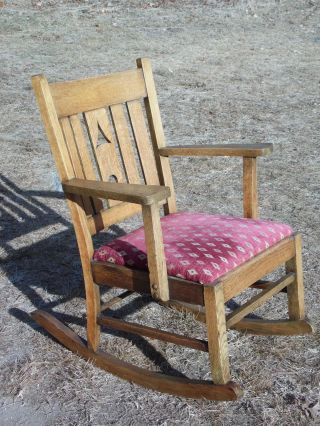Antique Mission Oak Rocking Chair Arts & Crafts Craftsman Rocker 8