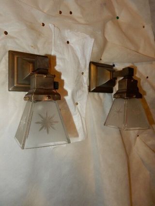 Simple Mission Style Arts and Crafts Sconces w/ Star Cut Shade 2