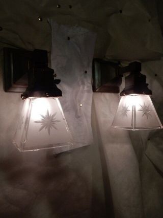 Simple Mission Style Arts and Crafts Sconces w/ Star Cut Shade 5