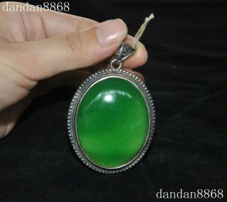 Old Dynasty Palace Royal Silver Inlay Green Jade Gem Jewelry Amulet Pendant