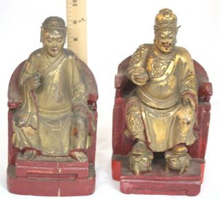 Antique Chinese Carved Wooden Burial Temple Figures with Stand Gilded 4