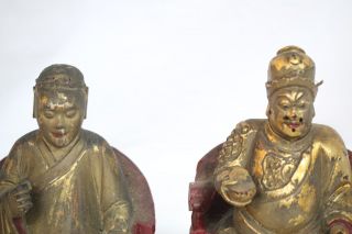 Antique Chinese Carved Wooden Burial Temple Figures with Stand Gilded 5