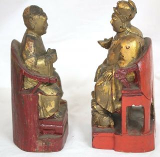 Antique Chinese Carved Wooden Burial Temple Figures with Stand Gilded 7