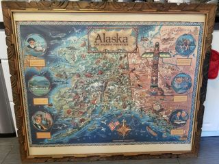 Vintage Alaska Far North Frontier Wall Map Yukon Gold Rush Kleng Rude 1959 40x48