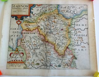 1610 - 1637 Antique Map Of Radnorshire,  Wales (saxton & Kip)