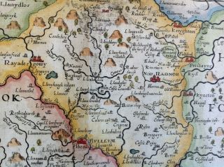 1610 - 1637 Antique Map of Radnorshire,  Wales (Saxton & Kip) 2