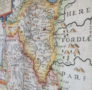 1610 - 1637 Antique Map of Radnorshire,  Wales (Saxton & Kip) 4