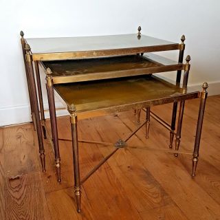 3 Brass Hollywood Style Maison Jansen/bagues Style Nesting Tables