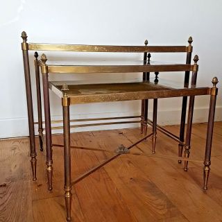 3 brass Hollywood style Maison Jansen/Bagues style nesting tables 2