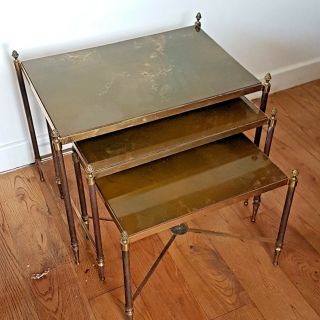 3 brass Hollywood style Maison Jansen/Bagues style nesting tables 3