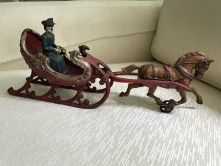 Antique Cast Iron Horse Drawn Sled Toy