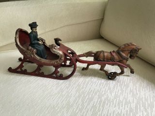 Antique Cast Iron Horse Drawn Sled Toy 2