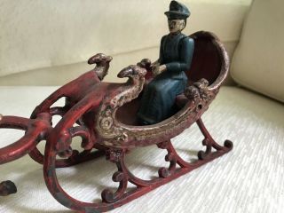 Antique Cast Iron Horse Drawn Sled Toy 3