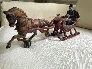 Antique Cast Iron Horse Drawn Sled Toy 4
