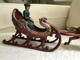 Antique Cast Iron Horse Drawn Sled Toy 5