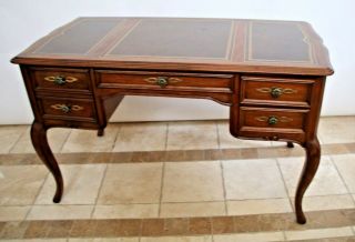 Vintage Desk Sligh Furniture French Country Style Gold Embossed Leather Top