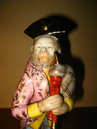 ANTIQUE MONKEY ANIMAL PORCELAIN BAND MUSICIAN SCOTTISH PIPER 1900s 6