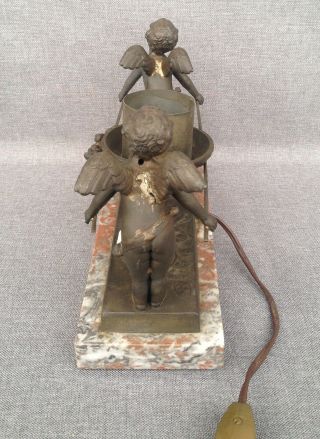 Antique Art - Deco lamp sculpture France 1930 ' s angels regule on marble 5