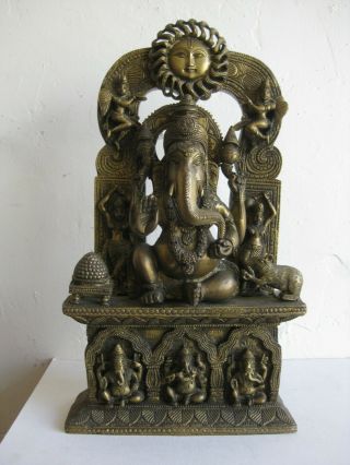 Fine Old India Hindu Lord Ganesha Deity Altar Brass Statue Sculpture Huge 30 Lbs