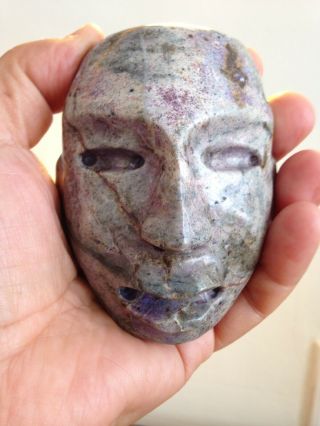 Antique Vintage Pre - Colombian African Carved Stone Head Mask Pendant